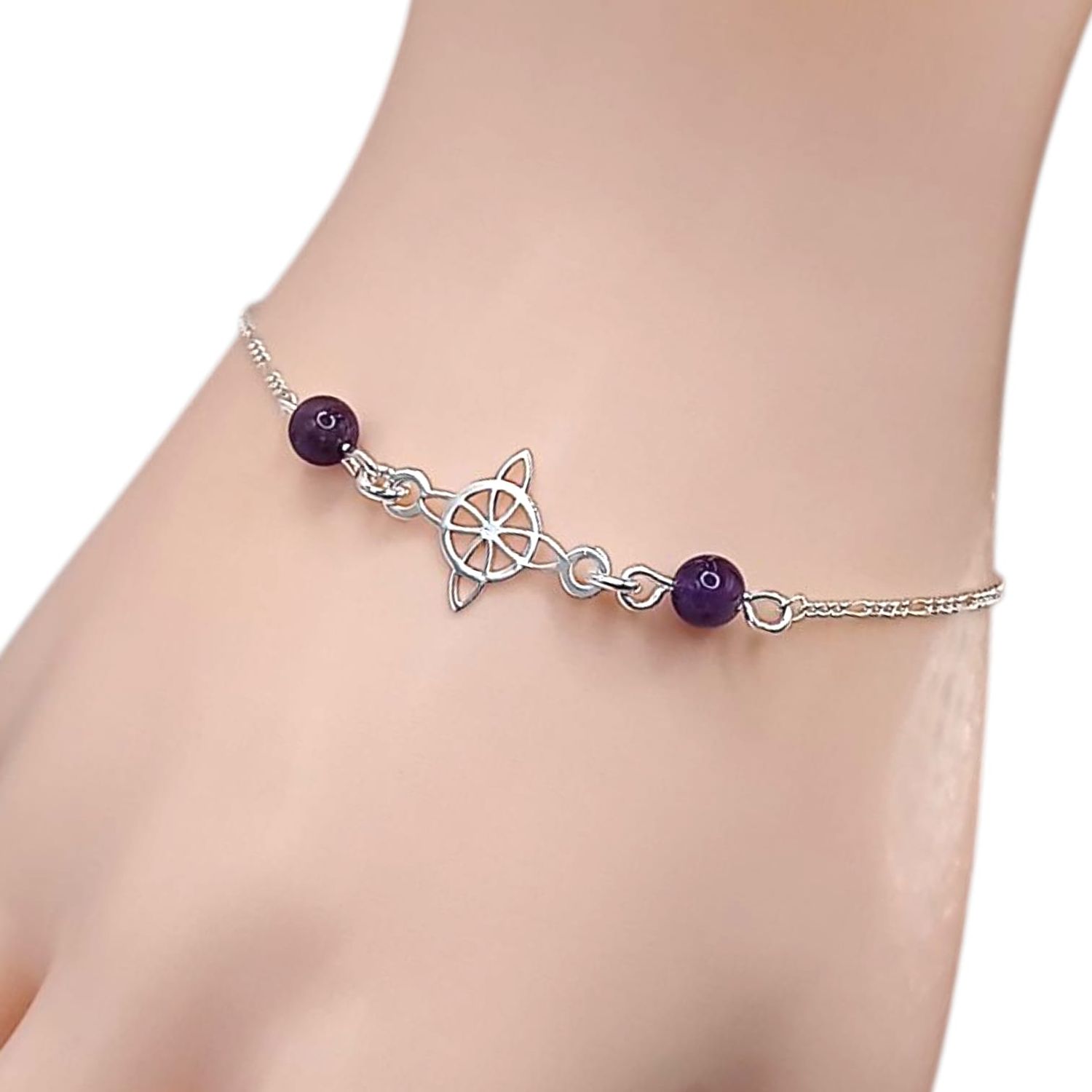 PULSERA NUDO DE BRUJA CTA MORADA7&quot; PLATA .925