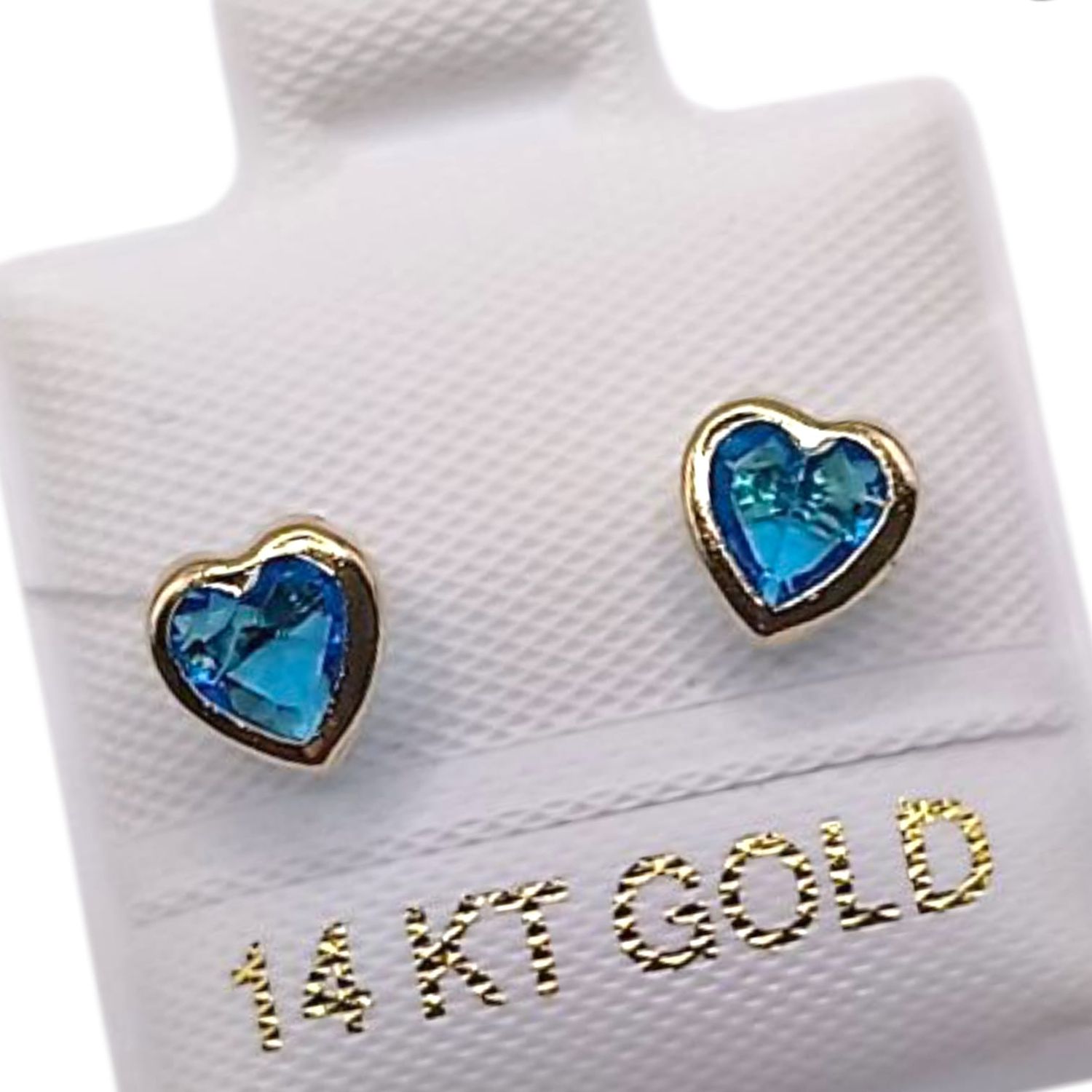 BROQUEL CORAZON CON BISEL CZ AZUL, BROCHE BOLITA, ORO 14K