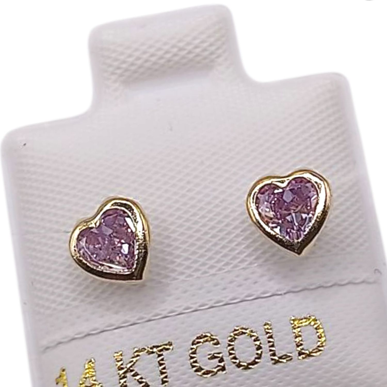 BROQUEL CORAZON BISELADO CZ LILA, BROCHE BOLITA, ORO 14K