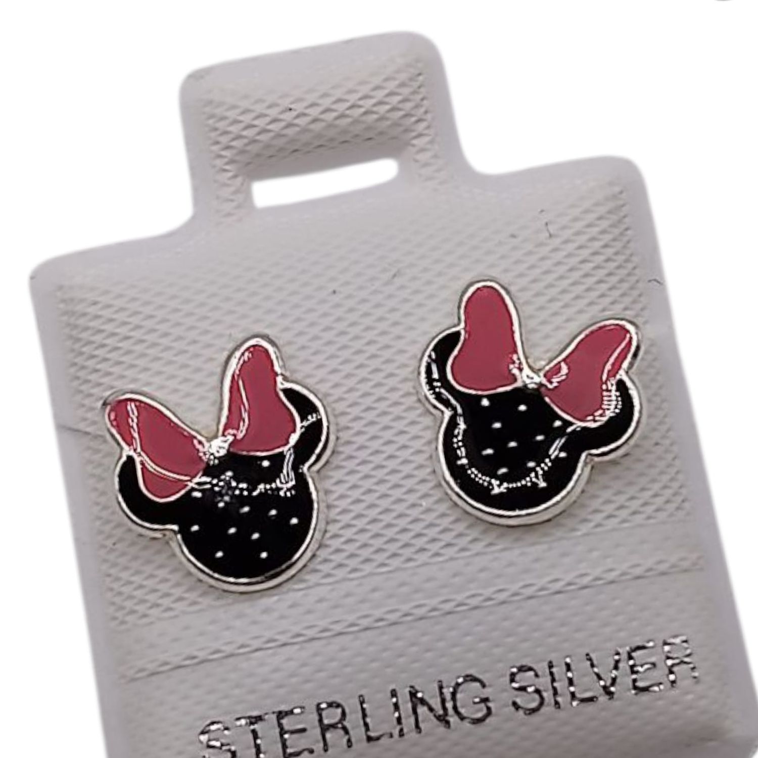 BROQUEL RATONA ESMALTADO  MOÑITOS ROSAS, BROCHE BOLITA, PLATA .925