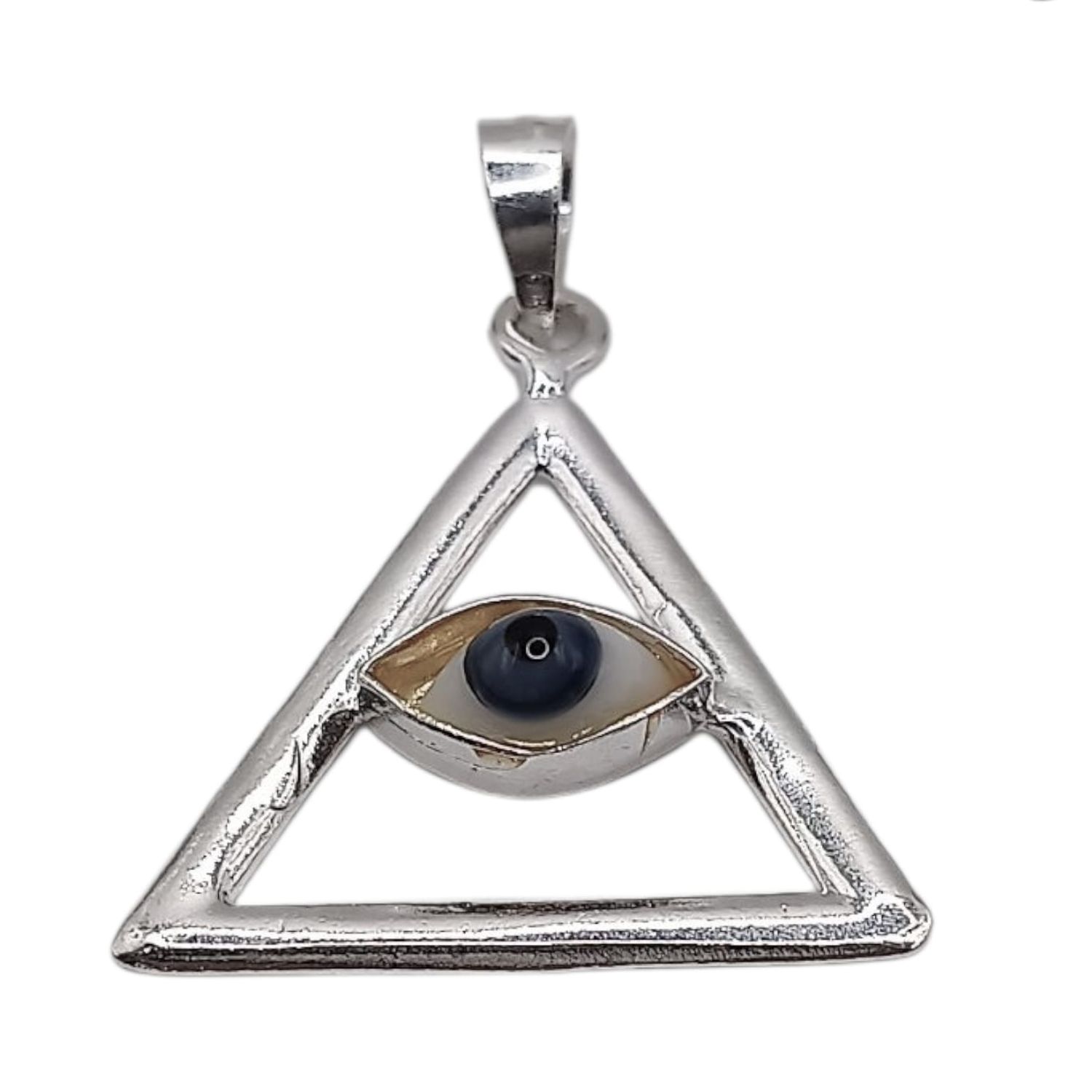 DIJE TRIANGULO OJO DE DIOS, 3 CM, PLATA .925