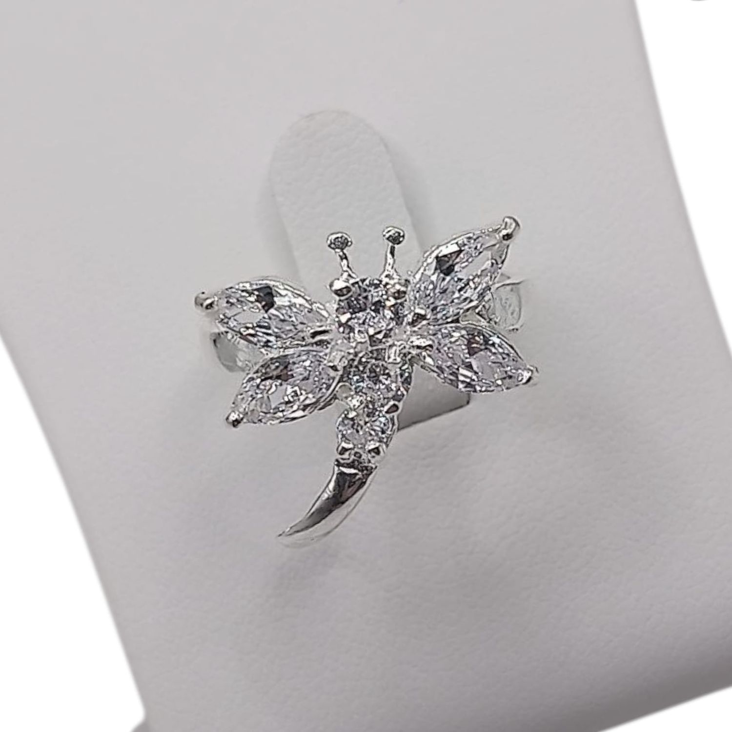 ANILLO LIBELULA CZ BCA  VARIAS MEDIDAS PLATA .925
