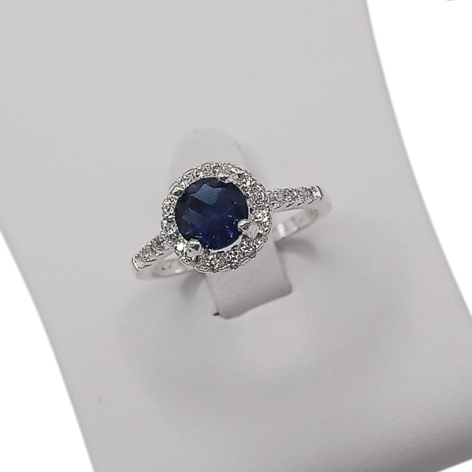 ANILLO ROSETA FANCY CZ AZUL MARINO, # 5.5 PLATA .925