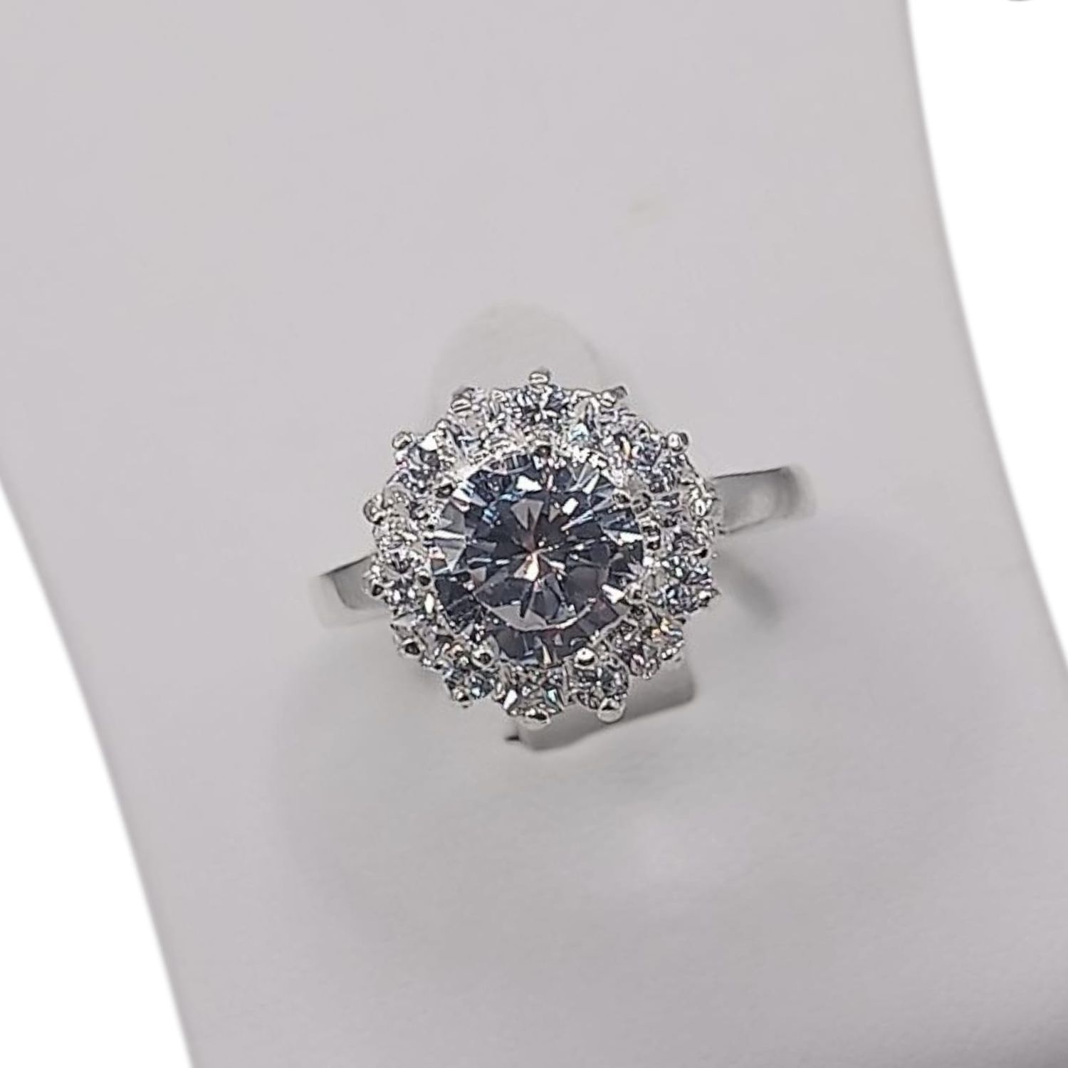 ANILLO ROSETA CZ BCA, VARIAS MEDIDAS, PLATA ,925
