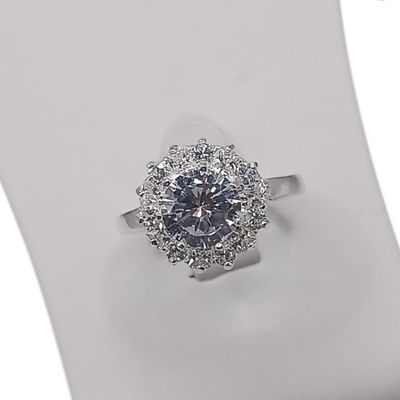 ANILLO ROSETA CZ BCA, VARIAS MEDIDAS, PLATA ,925