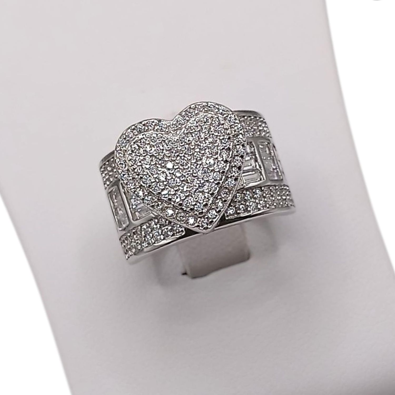 ANILLO CORAZON CZ Y BAGGUET VARIAS MEDIDAS  PLATA .925