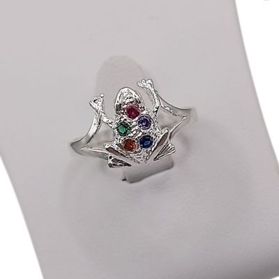 ANILLO RANA CZ MULTICOLOR, VARIAS MEDIDAS, PLATA .925