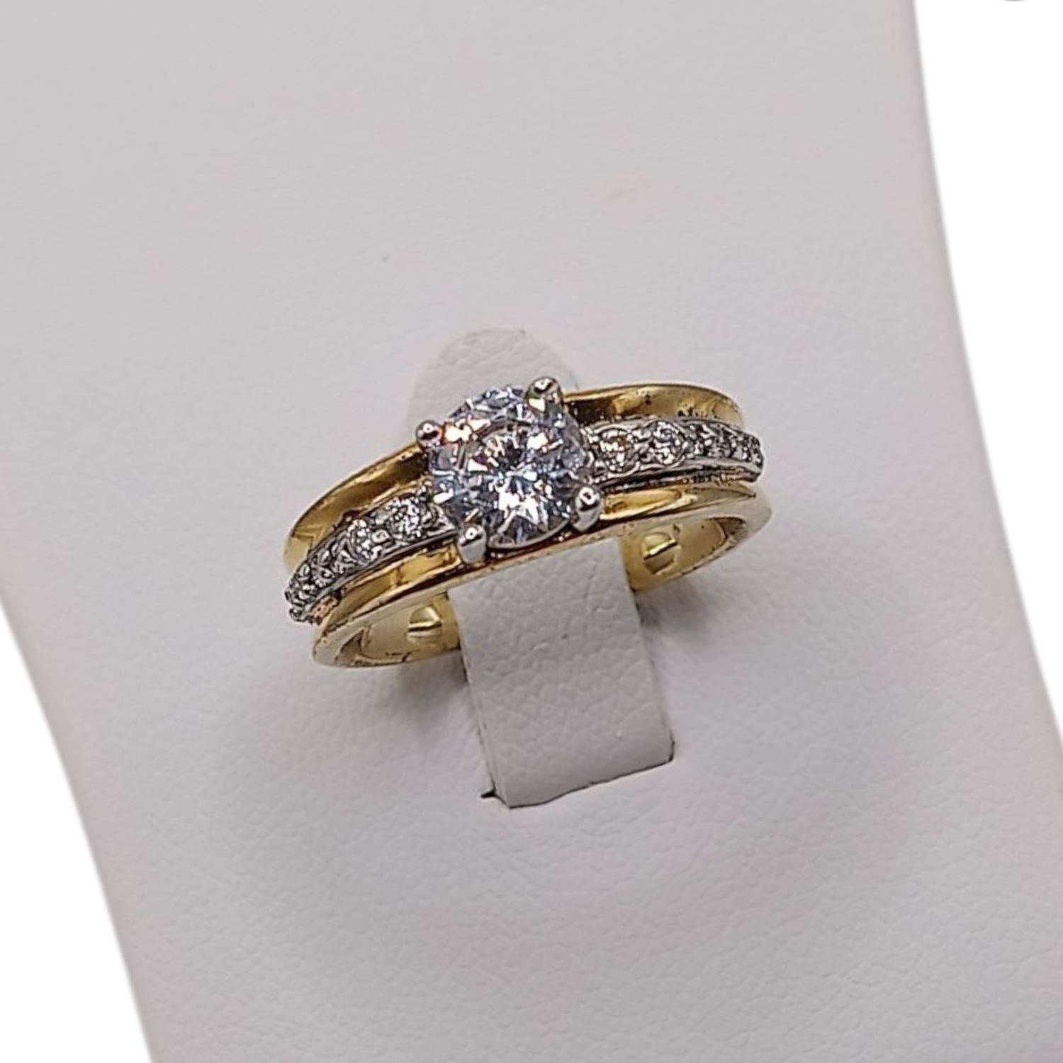 ANILLO SOLITARIO FANCY # 5 CHAPA DE ORO Y PLATA .925