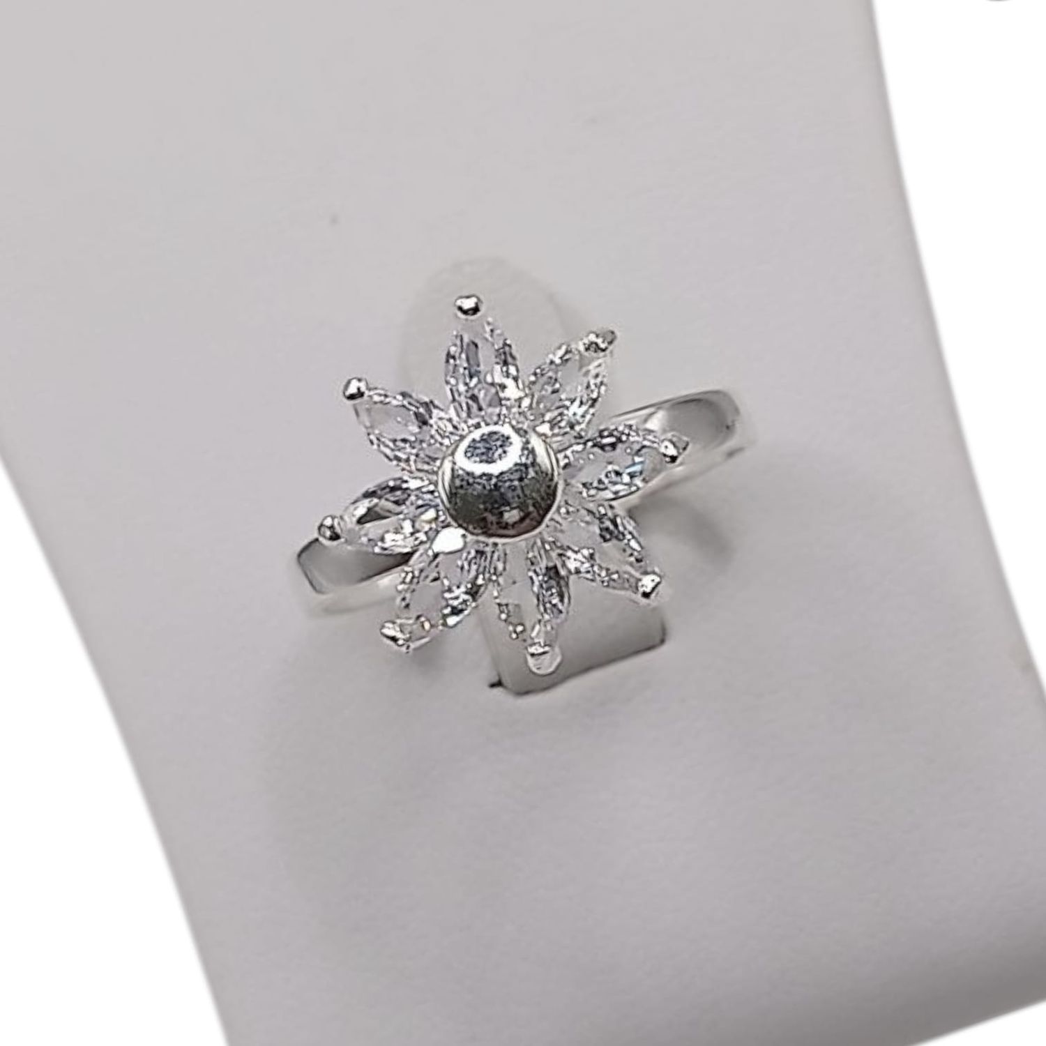 ANILLO GIRATORIO FLOR CZ BLANCA #VARIAS MEDIDAS PLATA .925