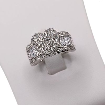 ANILLO ESTILO PRINCESA CORAZON CON RODIO # 5  PLATA 925