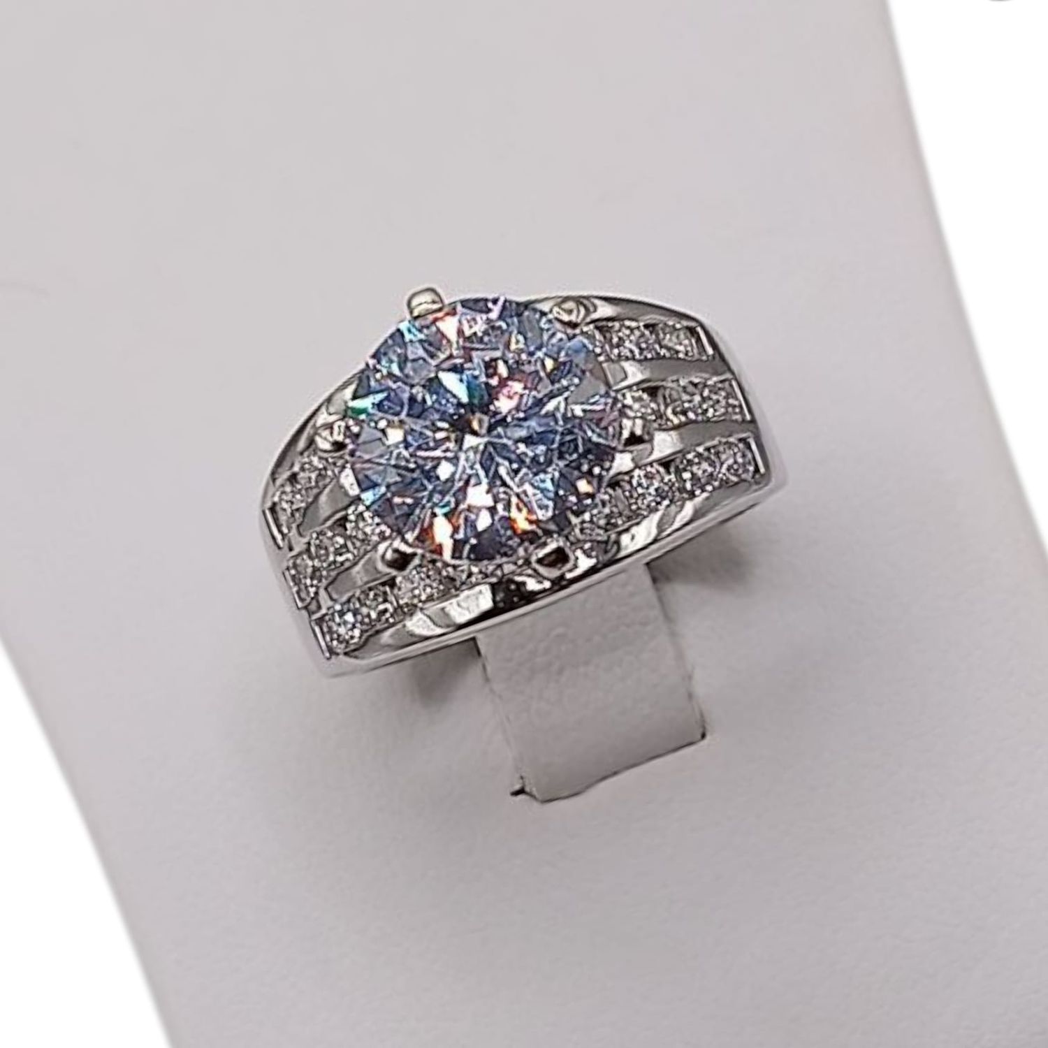 ANILLO SOLITARIO CON 3 FILAS DE CZ # 7  PLATA .925