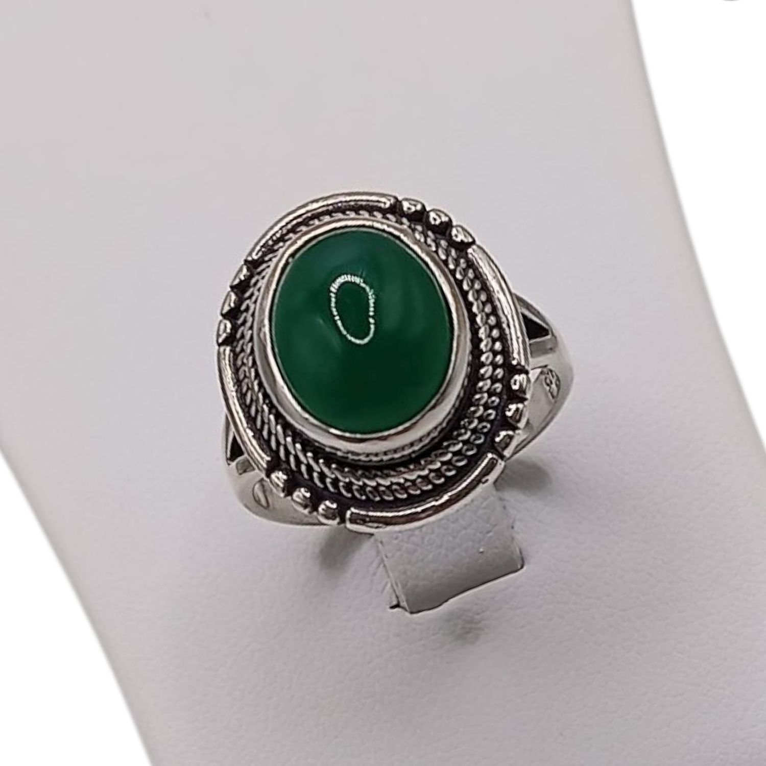 ANILLO AGATA VERDE # 8. PLATA .925