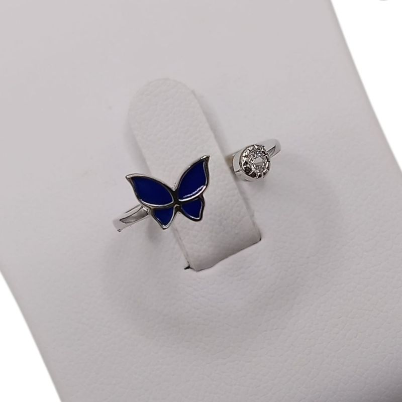 ANILLO NINA MARIPOSA AZUL AJUSTABLE PLATA .925
