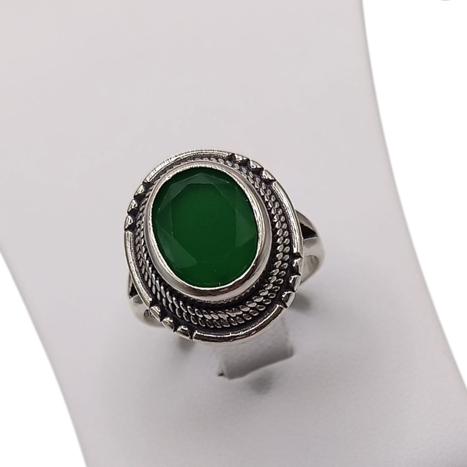 ANILLO AGATA VERDE # 8, PLATA .925