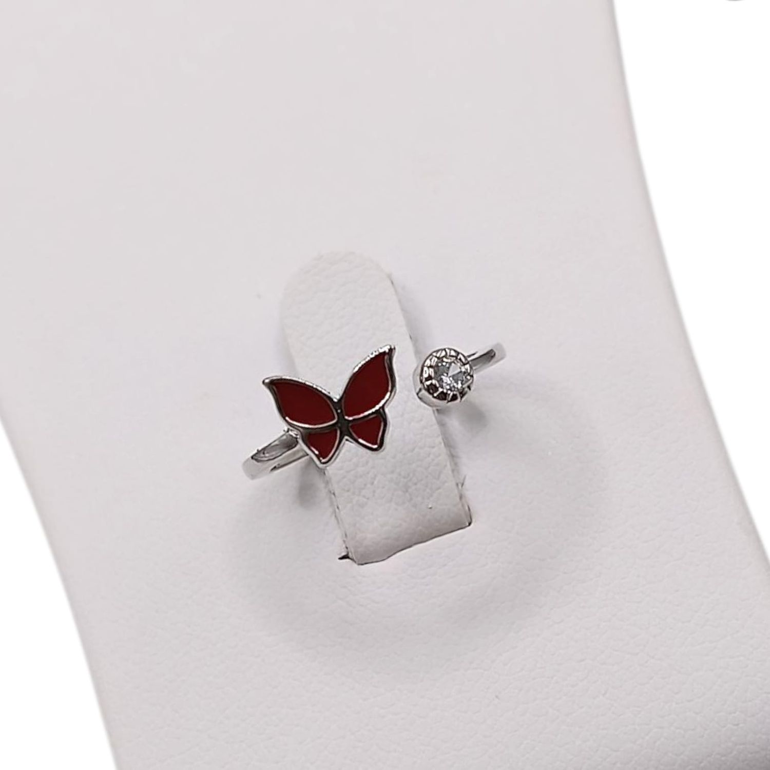 ANILLO MARIPOSA NINA AJUSTABLE ROJO PLATA .925