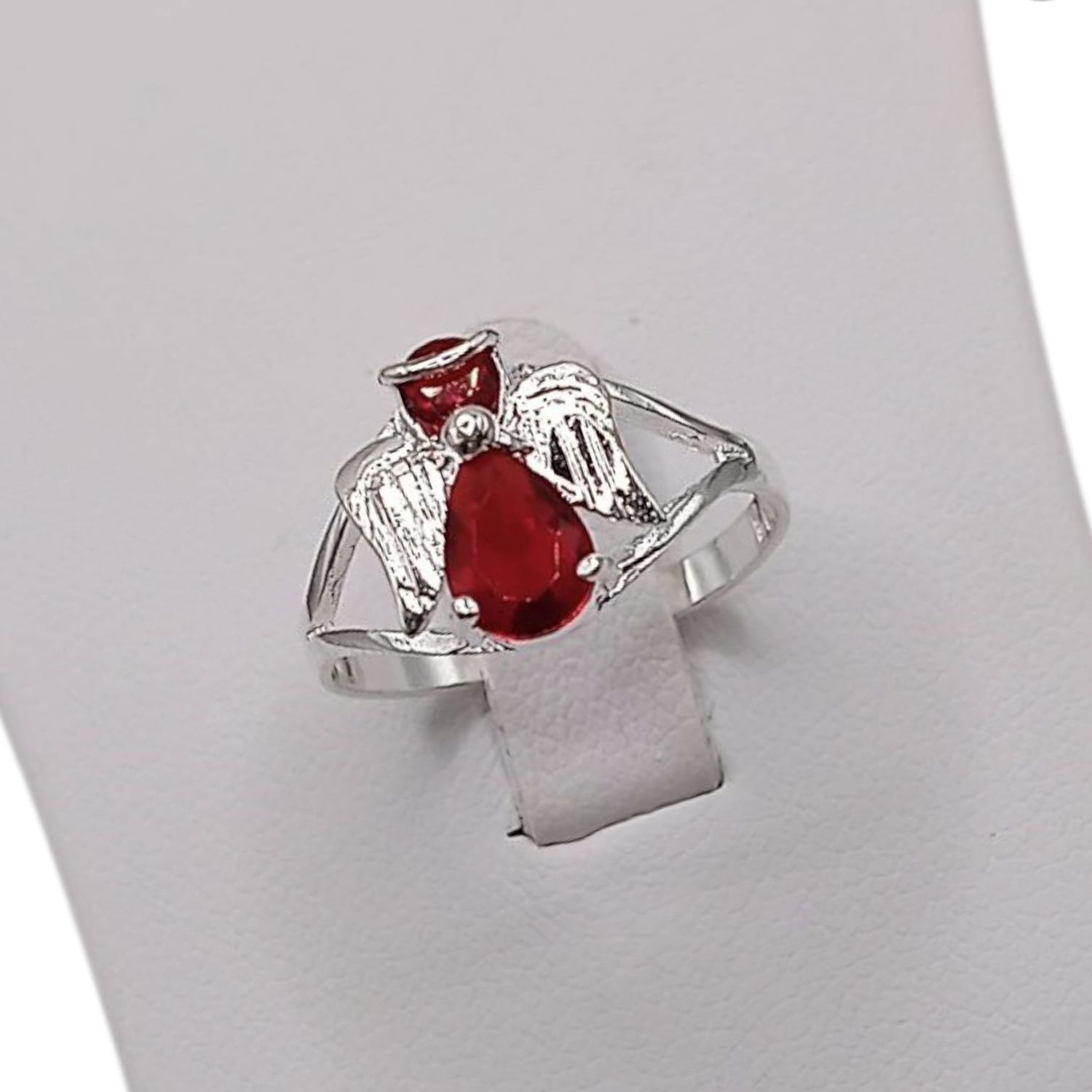 ANILLO DE ANGEL CON CZ ROJA # 6 PLATA .925