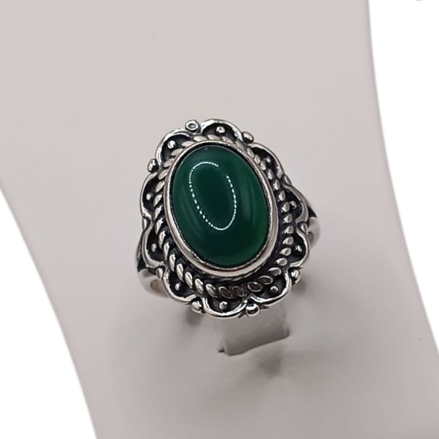 ANILLO AGATA VERDE OBSCURO , VARIAS MEDIDAS, PLATA .925