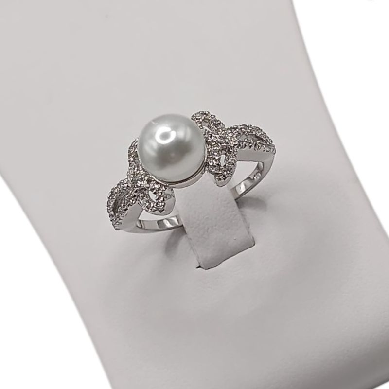 ANILLO PERLA CON CZ, VERIAS MEDIDAS, PLATA .925