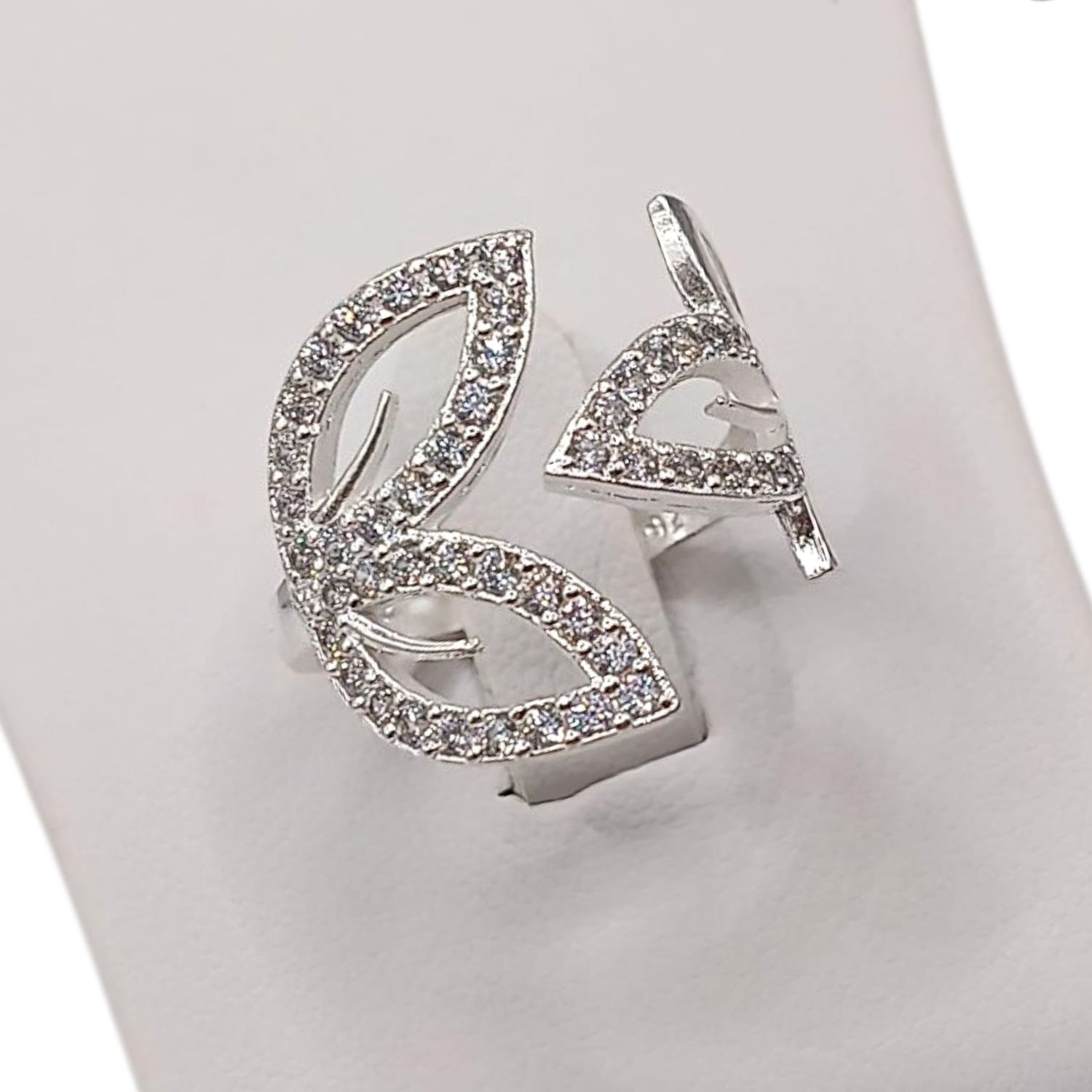 ANILLO HOJAS CON CZ AJUSTABLE PLATA .925
