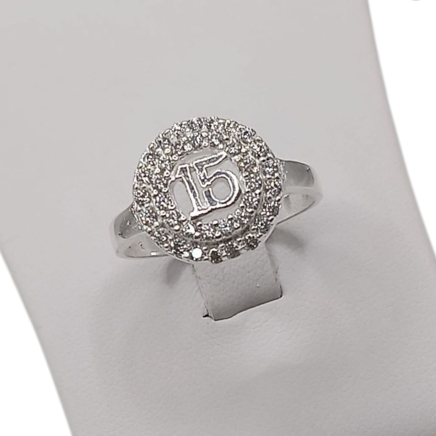 ANILLO 15 AÑOS CON MINI CZ # 9.5 PLATA .925