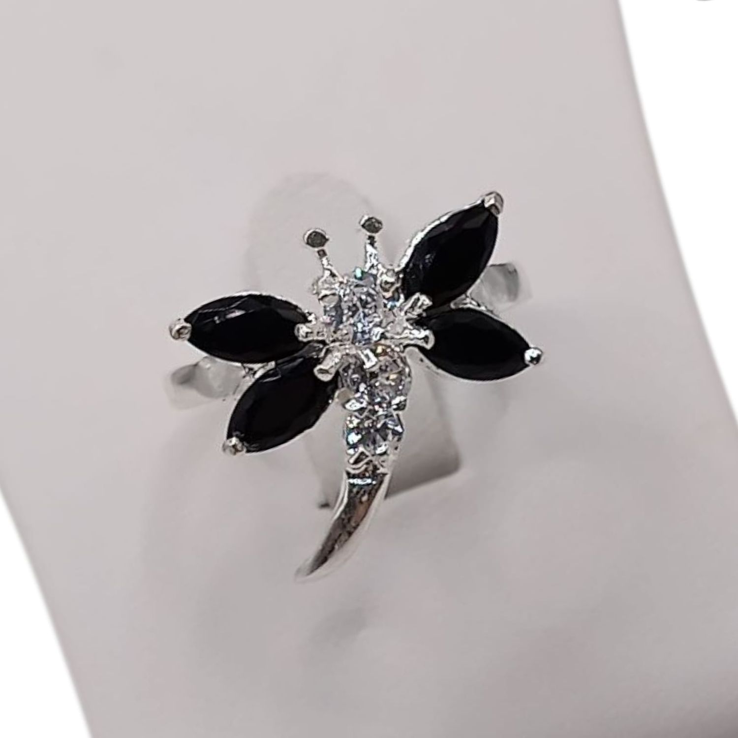 ANILLO LIBELULA CZ NEGRA, VARIAS MEDIDAS, PLATA .925