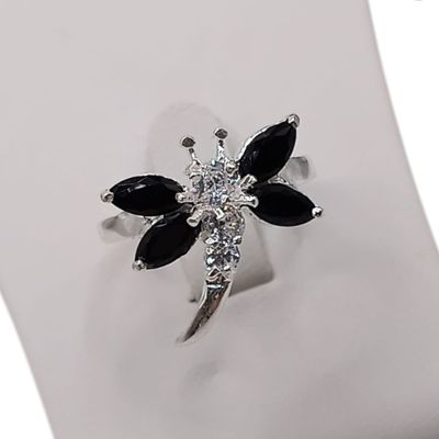 ANILLO LIBELULA CZ NEGRA, VARIAS MEDIDAS, PLATA .925