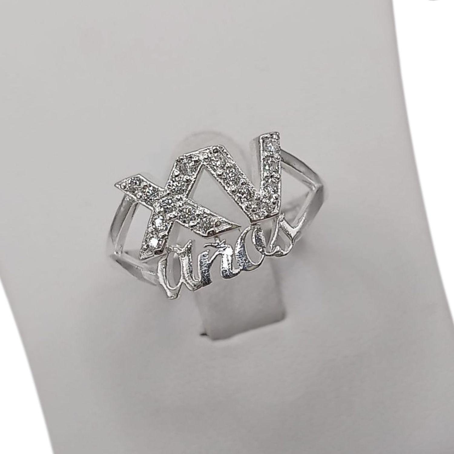 ANILLO XV AÑOS CON CZ  # 7.5 PLATA .925