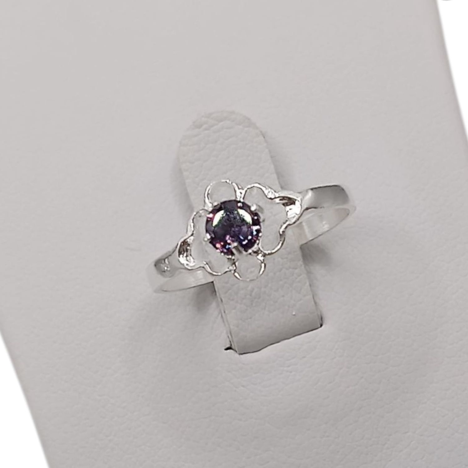 ANILLO FLOR CZ LILA # 5, PLATA .925