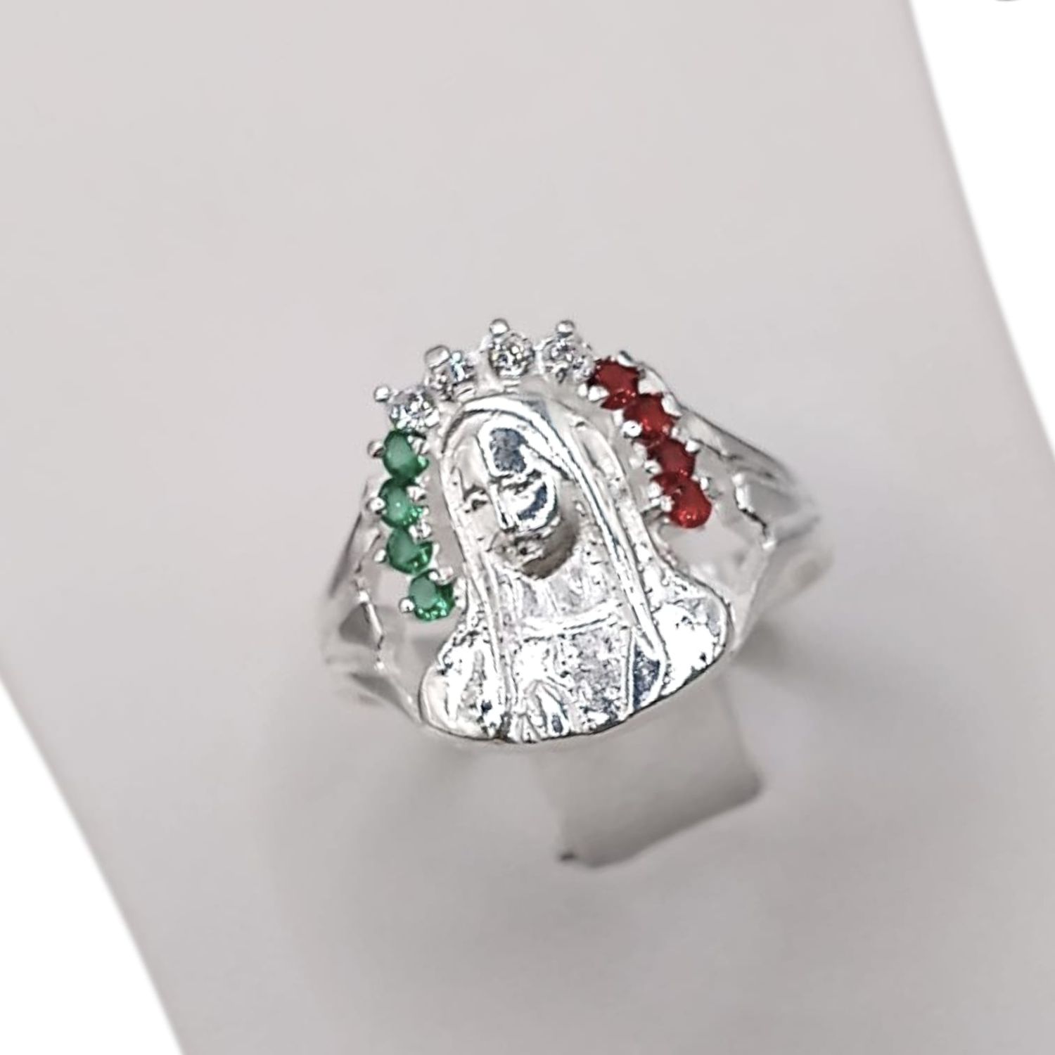 ANILLO VIRGEN DE GPE CZ TRICOLOR, VARIAS MEDIDAS  PLATA .925