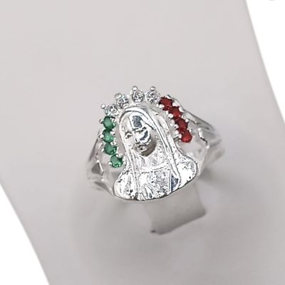 ANILLO VIRGEN DE GPE CZ TRICOLOR, VARIAS MEDIDAS  PLATA .925