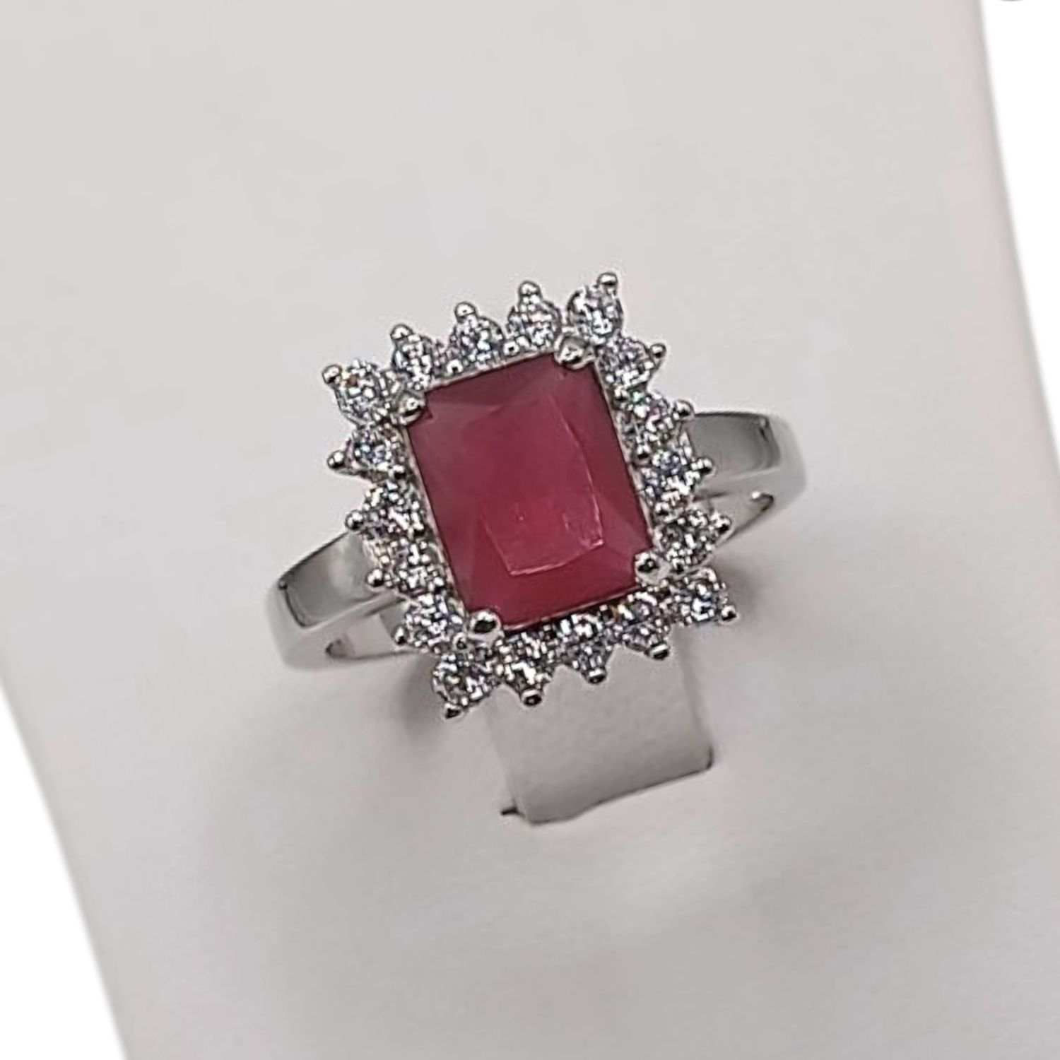 ANILLO RECTANGULO CZ ROJA Y BCA, VARIAS MEDIDAS, PLATA .925