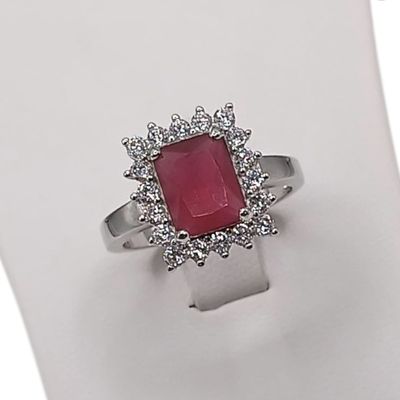 ANILLO RECTANGULO CZ ROJA Y BCA, VARIAS MEDIDAS, PLATA .925