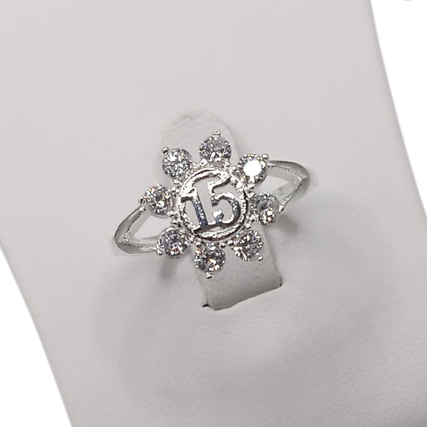 ANILLO XV AÑOS CON CZ, VARIAS MEDIDAS  PLATA .925