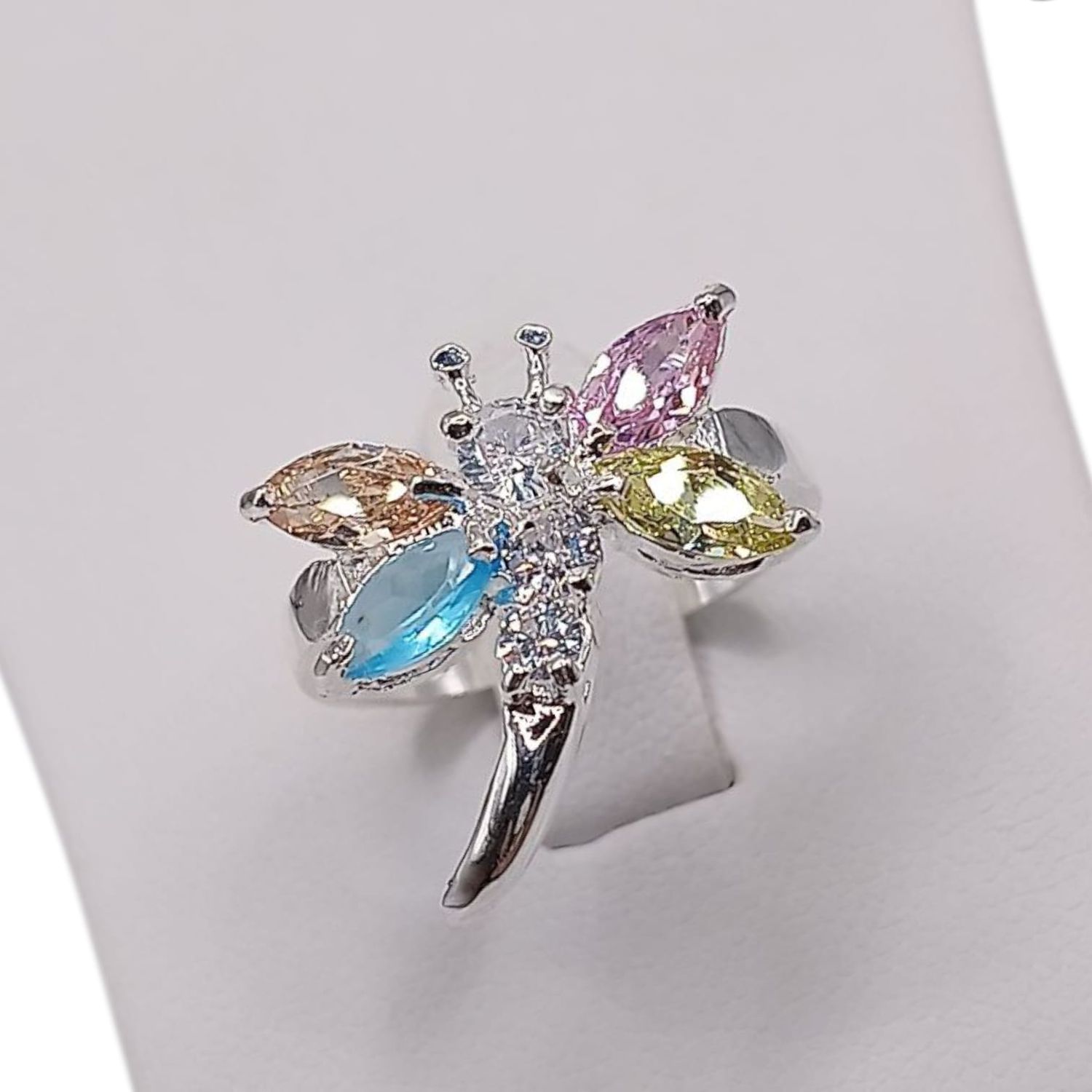 ANILLO LIBELULA CZ MULTICOLOR VARIAS MEDIDAS PLATA .925