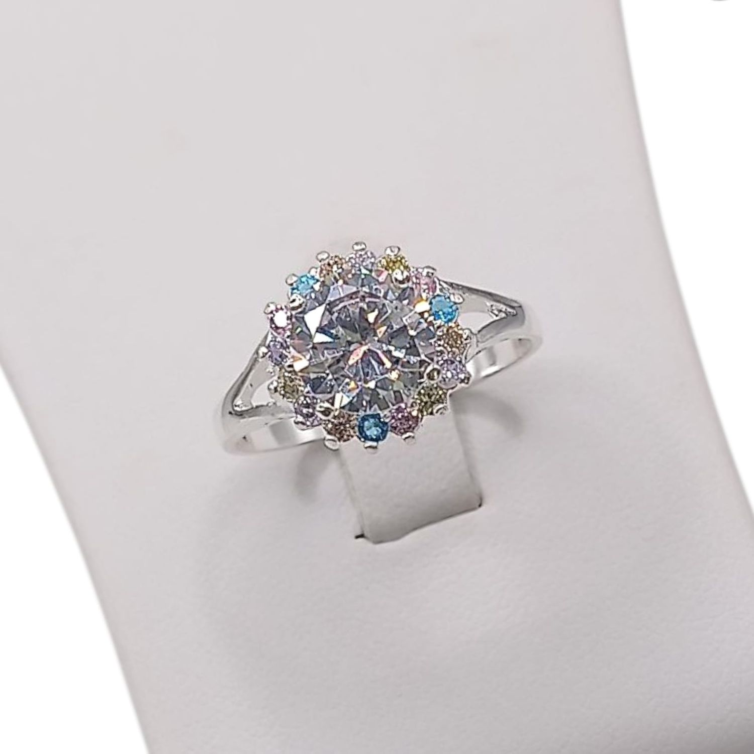ANILL ROSETA CZ MULTICOLOR  MEDIDA #7 . PLATA .925