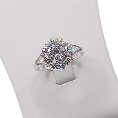 ANILL ROSETA CZ MULTICOLOR  MEDIDA #7 . PLATA .925
