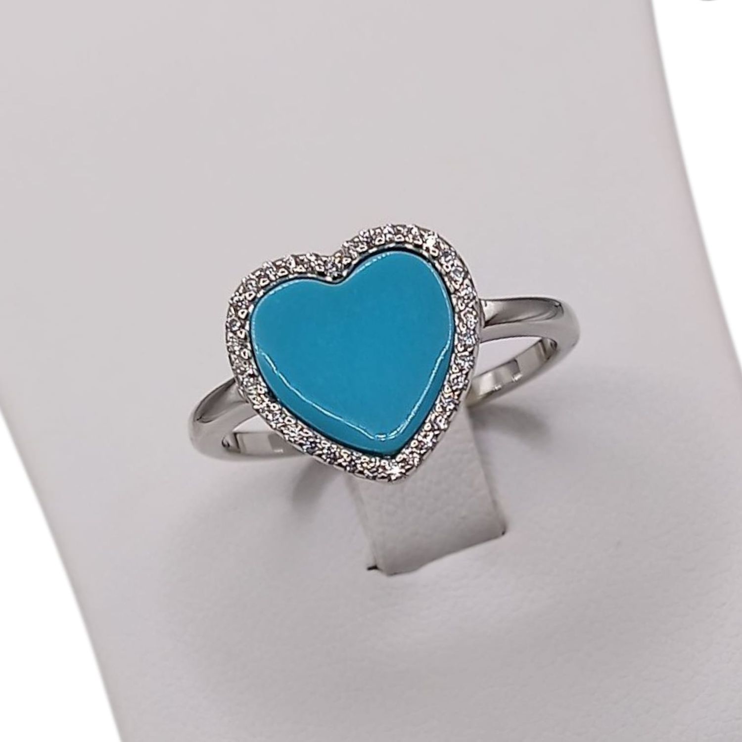ANILLO  CORAZON AZUL CON BIESL, VARIAS MEDIDAS, PLATA .925