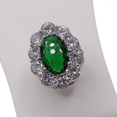 ANILLO CZ VERDE Y BLANCA, VARIAS MEDIDAS, PLATA .925