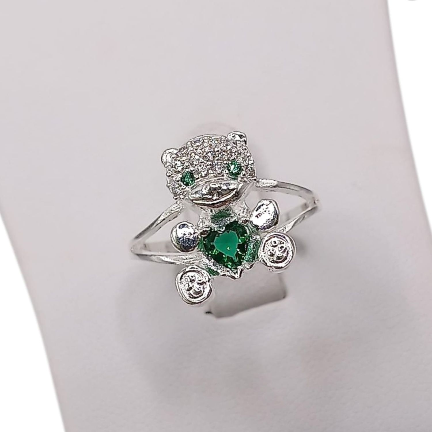 ANILLO OSITO CZ VERDE VARIAS MEDIDAS, PLATA .925