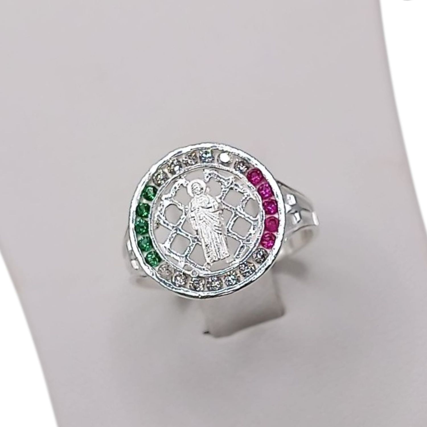 ANILLO SAN JUDAS T CZ TRICOLOR  #6 PLATA .925