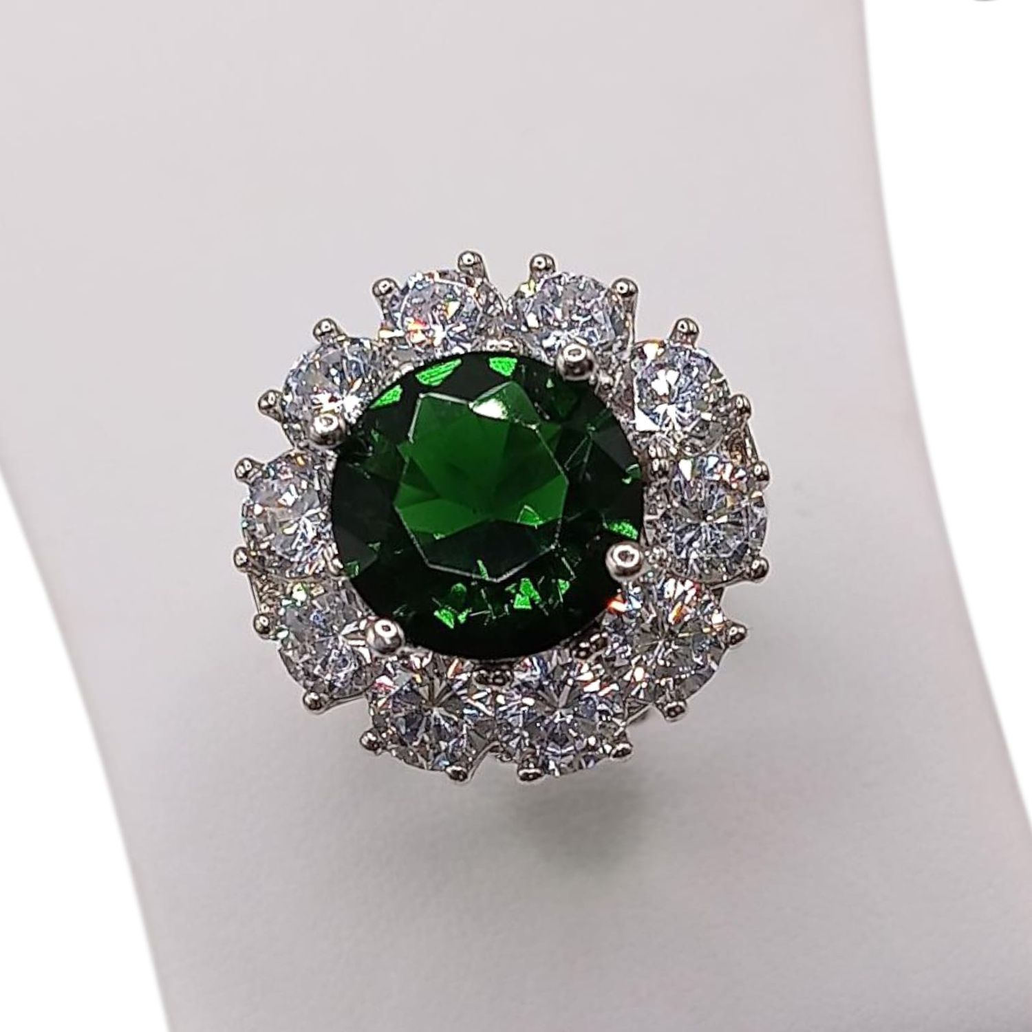 ANILLO CIRCULAR CZ VERDE Y BCA, VARIAS M,EDIDAS, PLATA .925