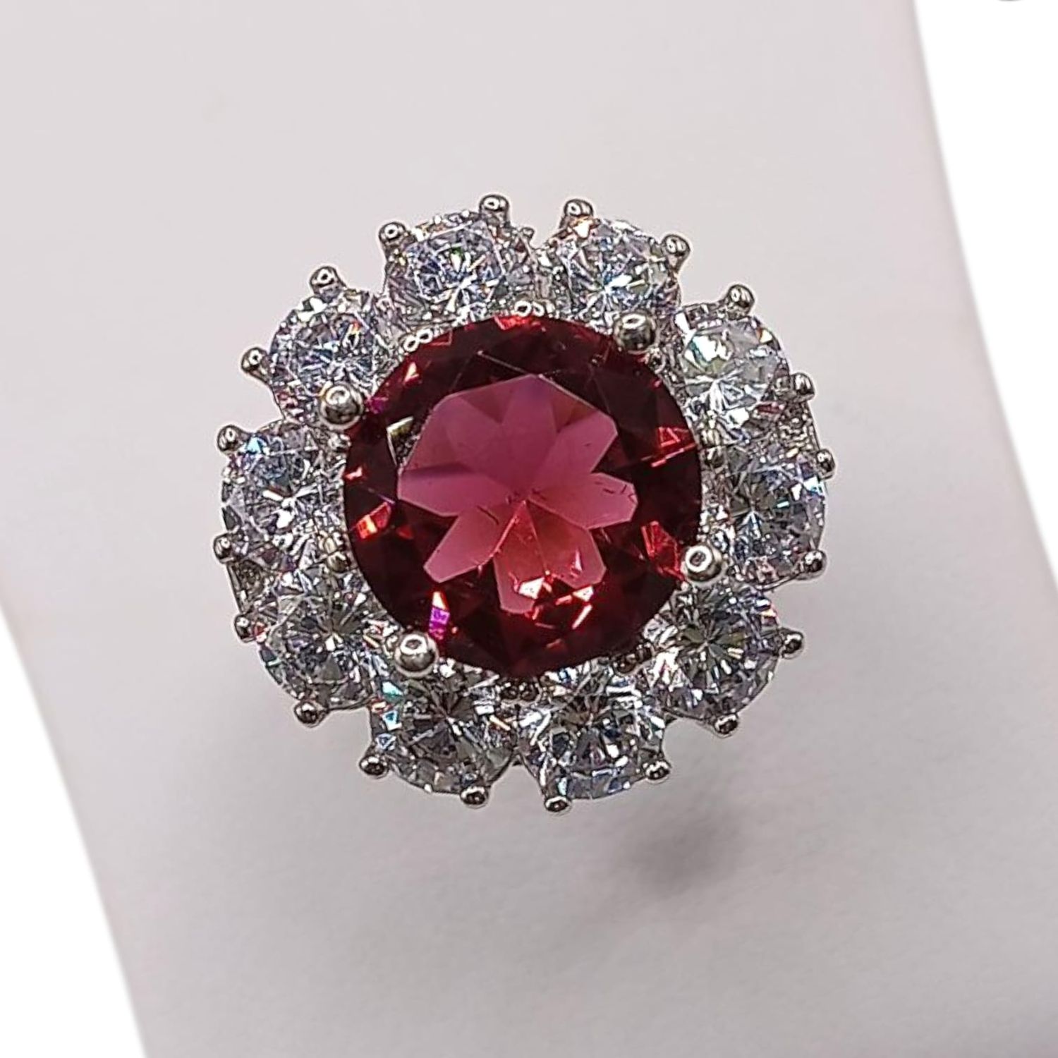 ANILLO CIRCULAR CZ ROJA Y BCA, VARIAS MEDIDAS, PLATA .925