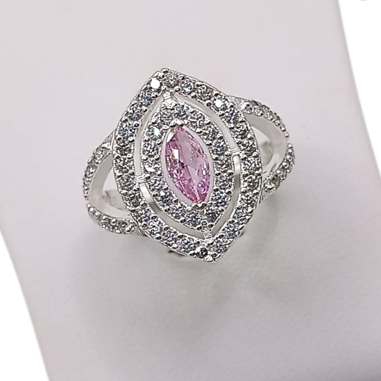ANILLO FANCY CZ ROSA Y BCA VARIAS MEDIDAS PLATA .925