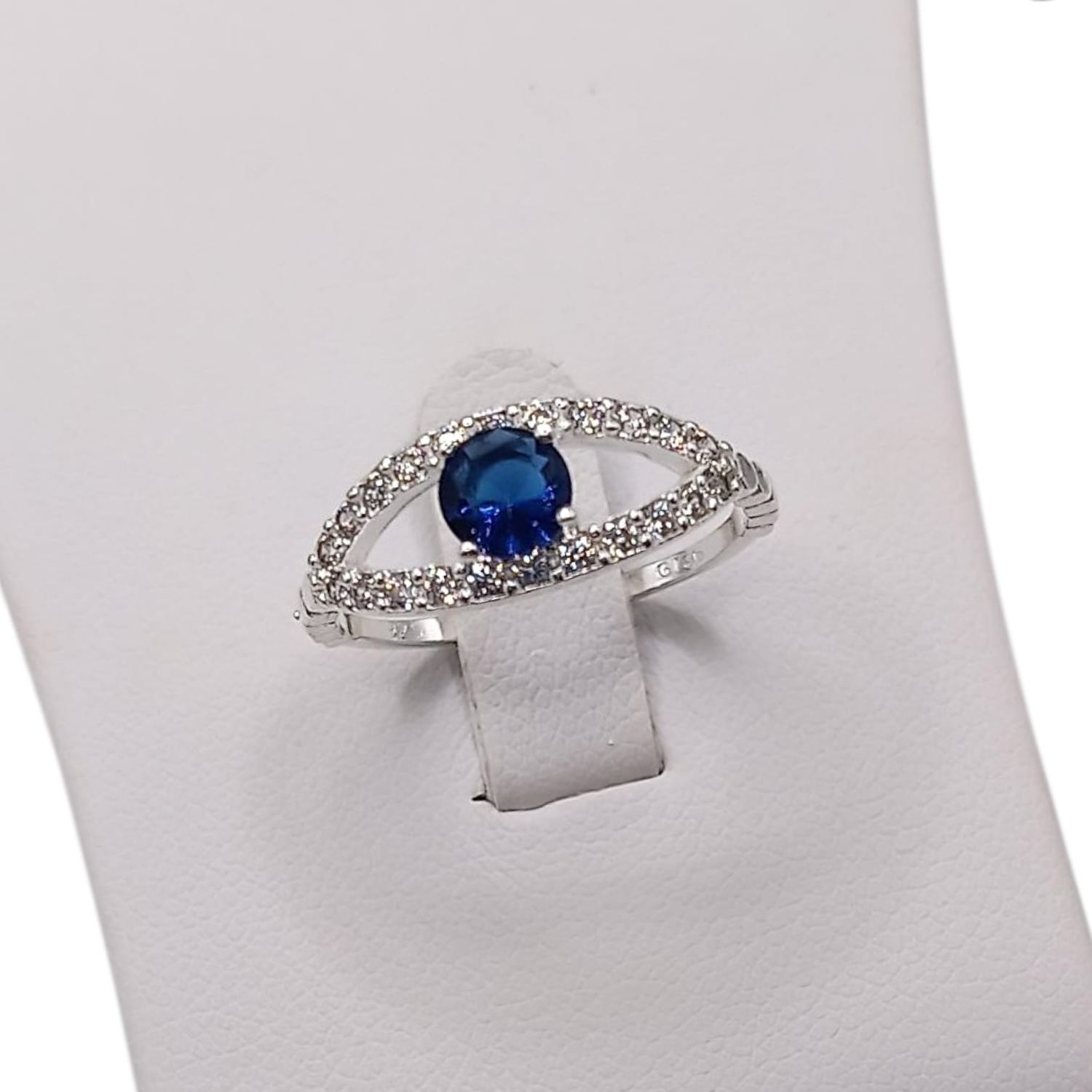 ANILLO CZ AZUL CON CZ,  VARIAS MEDIDAS PLATA .925