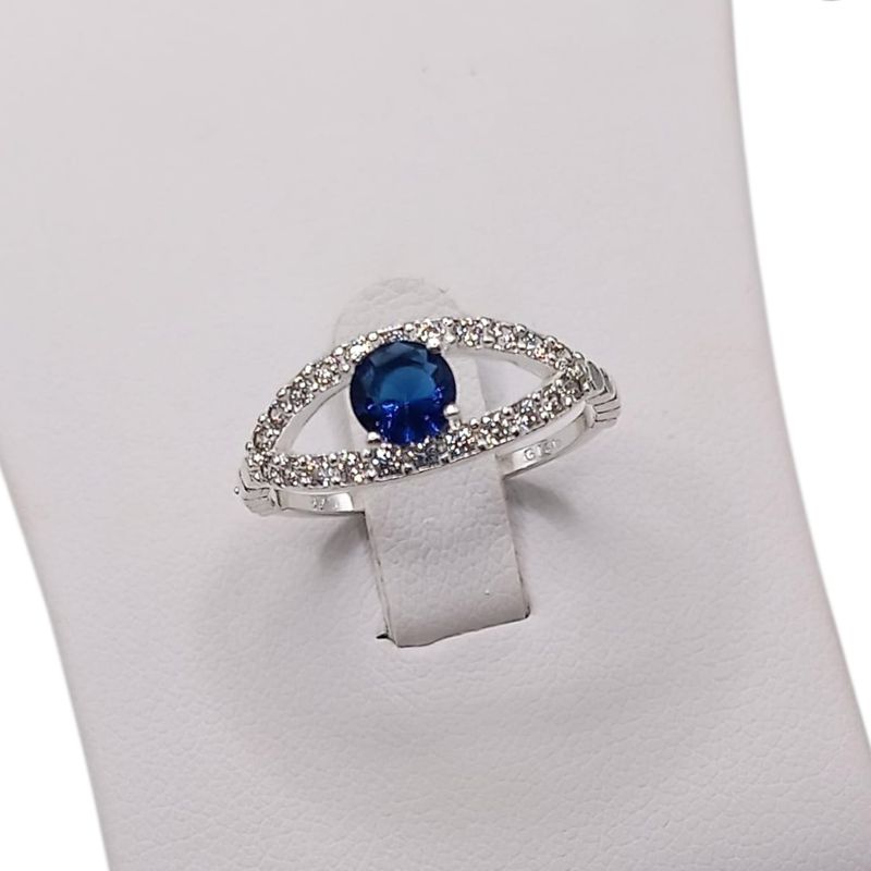 ANILLO CZ AZUL CON CZ,  VARIAS MEDIDAS PLATA .925