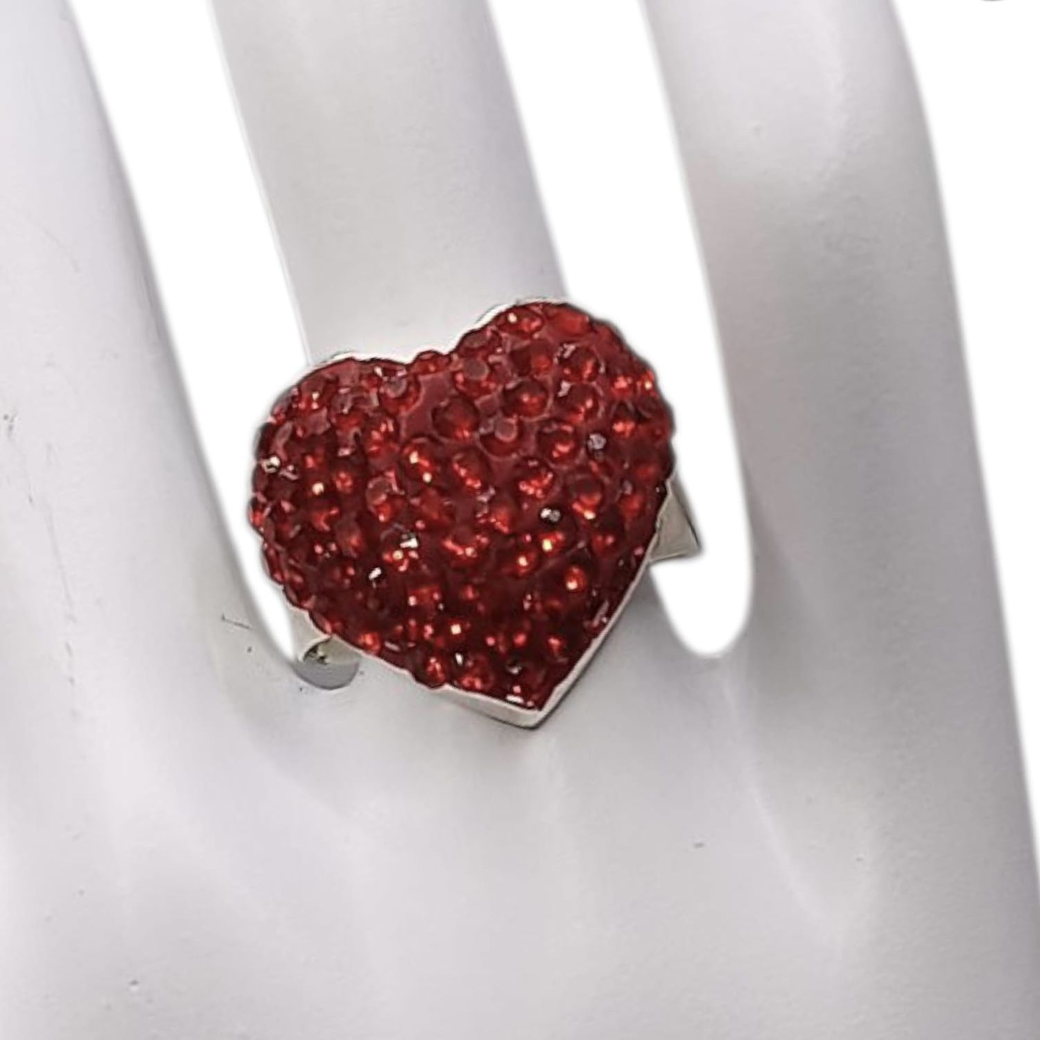 ANILLO CORAZON MULTI PIEDRA SW ROJA MEDIDA #7 PLATA .925