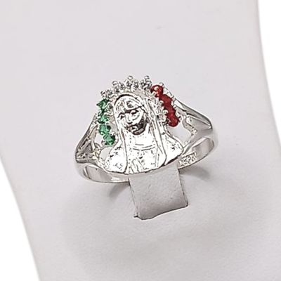 ANILLO VIRGEN DE GUADALUPE TRICOLOR , VARIAS MEDIDAS, PLATA .925