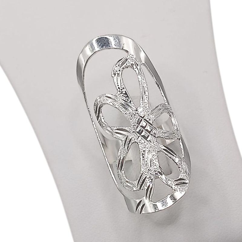 ANILLO FLOR DIAMANTADA Y CALADO # 6 PLATA .925