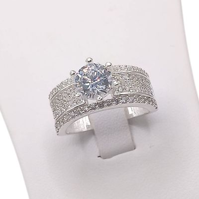 ANILLO SOLITARIO ANCHO CON MINI CZ # 6.5, PLATA .925