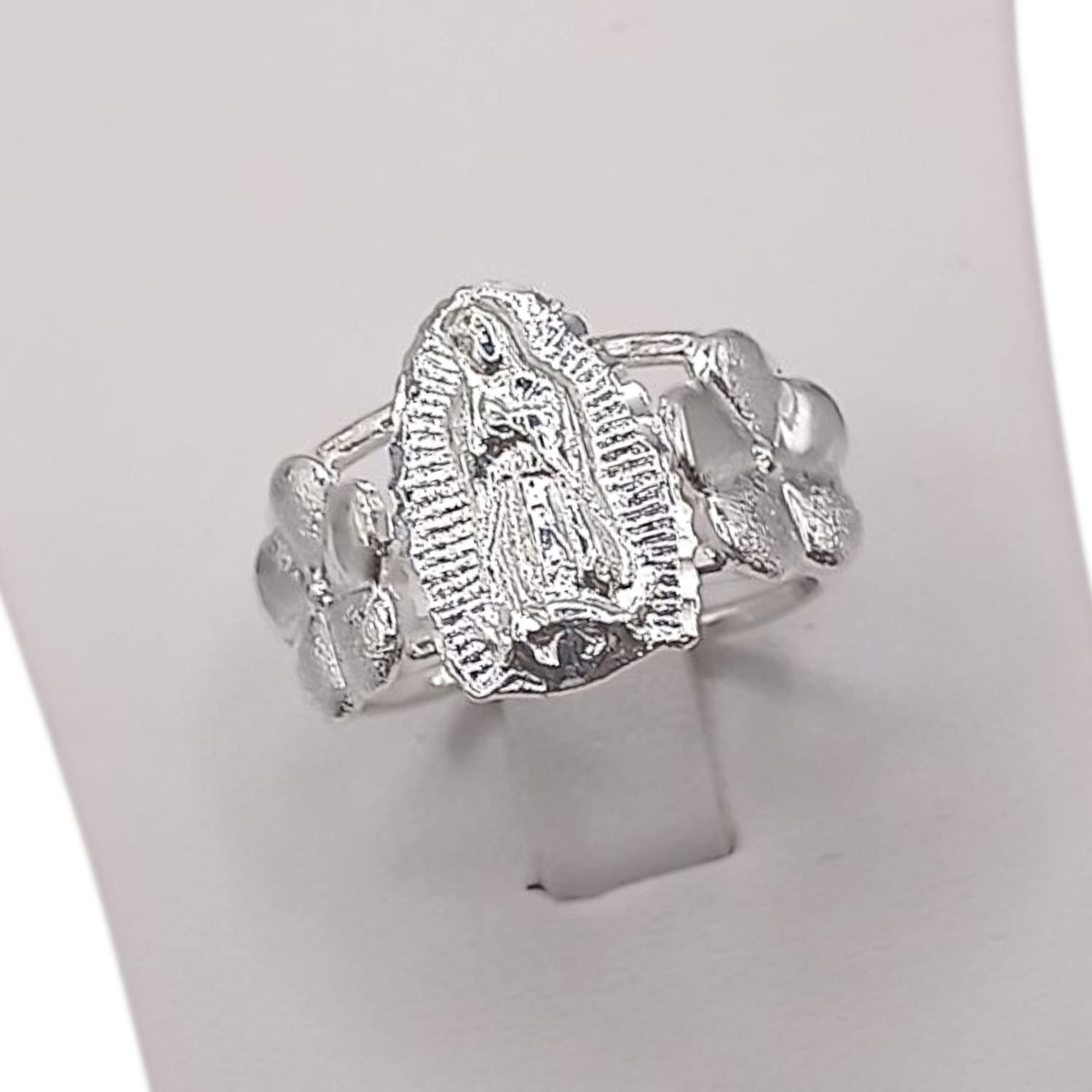 ANILLO VIRGEN  DE GPE CON FLORES # 7.5 ,AJUSTABLE PLATA .925